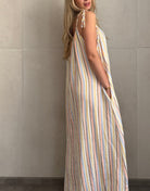 Musselin Maxikleid mit Pastellstreifen & Spaghettiträgern – 100% Baumwolle - Switch - Fashion