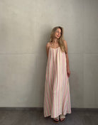 Musselin Maxikleid mit Pastellstreifen & Spaghettiträgern – 100% Baumwolle - Switch - Fashion