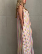 Musselin Maxikleid mit Pastellstreifen & Spaghettiträgern – 100% Baumwolle - Switch - Fashion