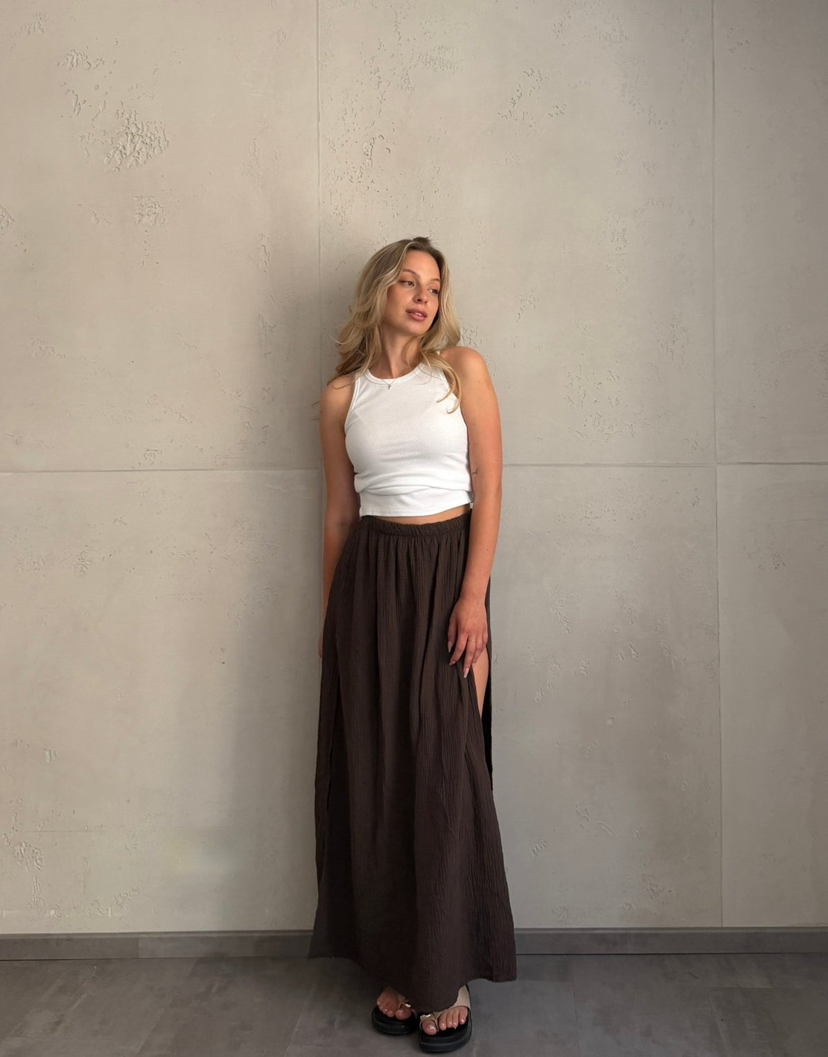 Musselin Maxirock mit Cut-Out – Uni, 100% Baumwolle - Switch-Fashion