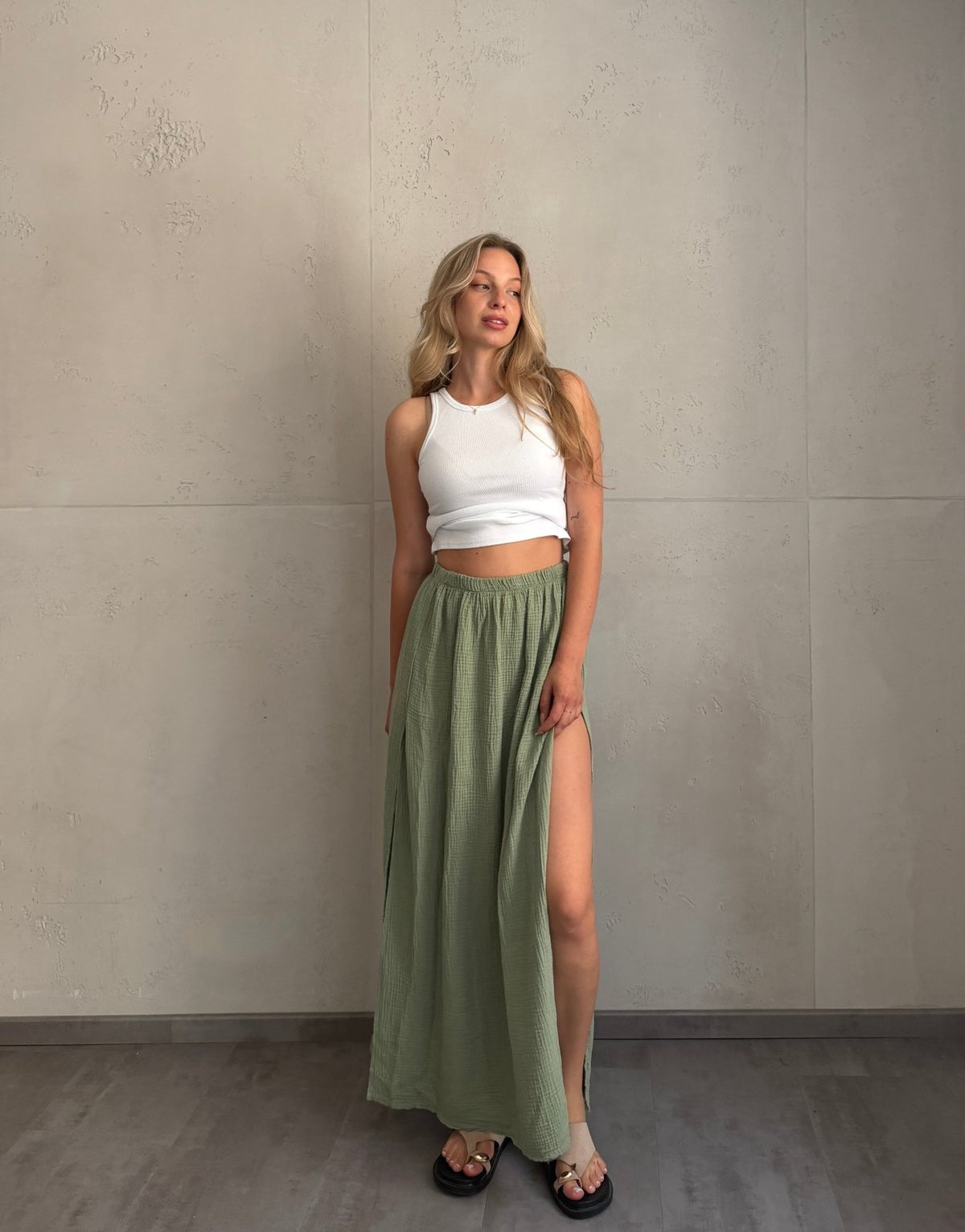 Musselin Maxirock mit Cut-Out – Uni, 100% Baumwolle - Switch-Fashion