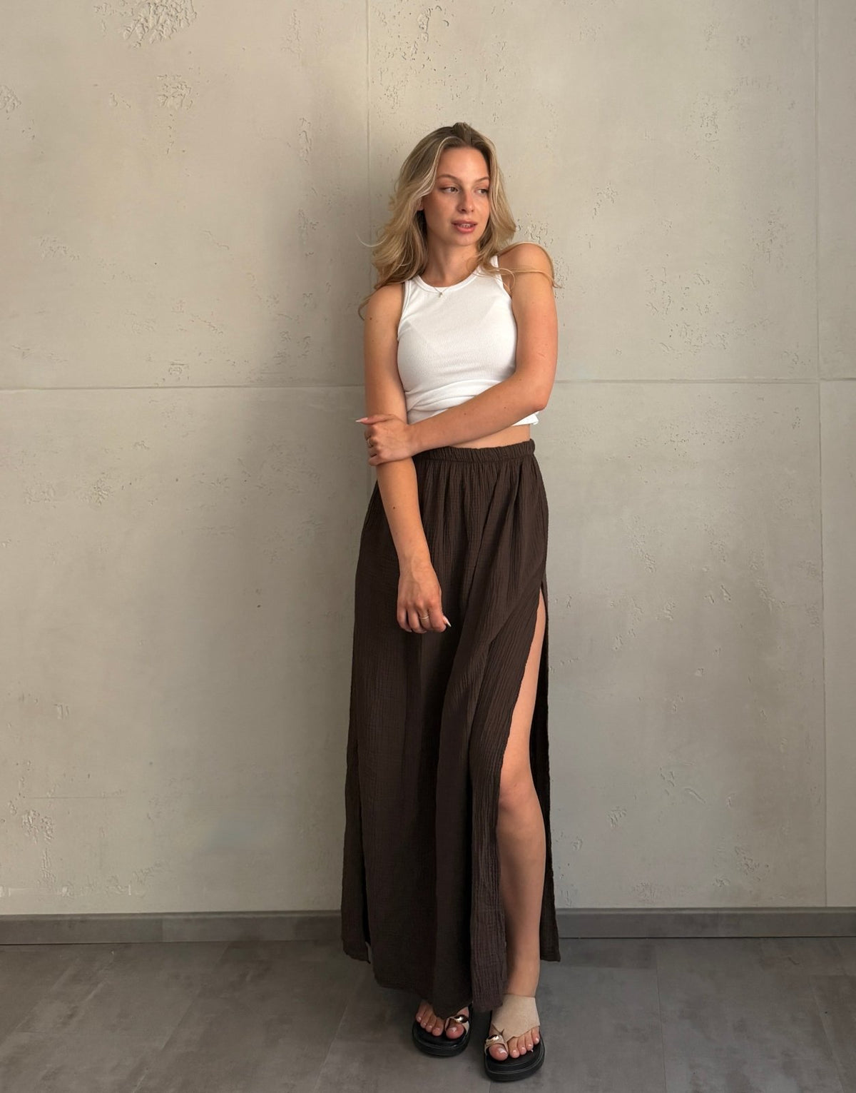 Musselin Maxirock mit Cut-Out – Uni, 100% Baumwolle - Switch-Fashion