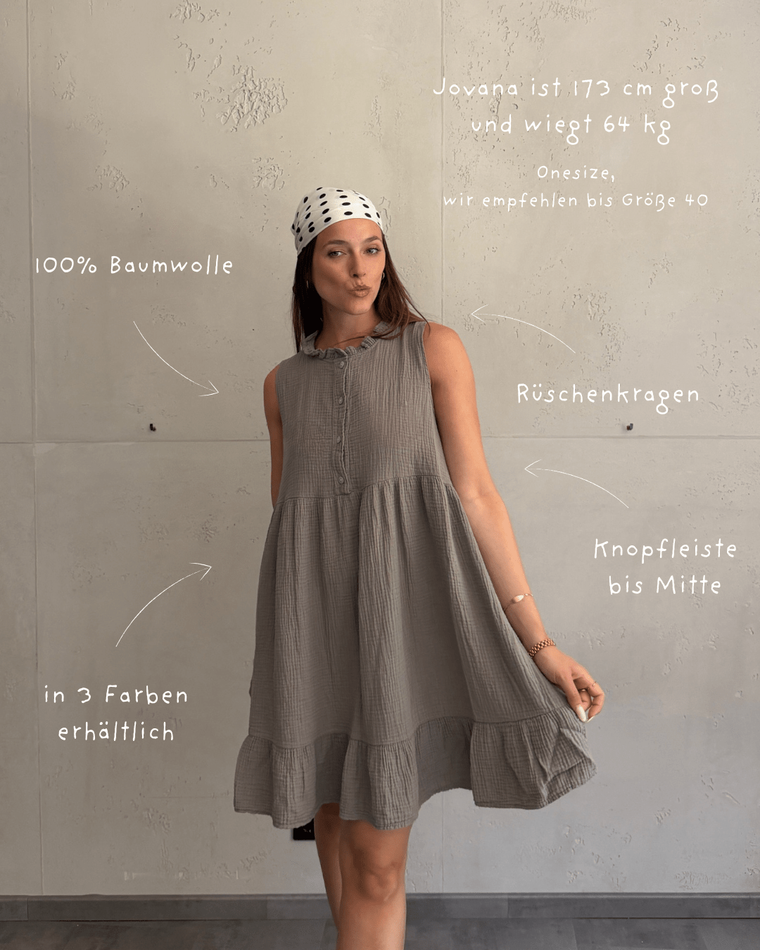 Musselin Minikleid mit Rüschenkragen – Ärmellos, Uni - Switch-Fashion