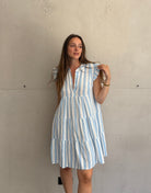 Musselin Minikleid mit Streifen & Rüschenärmel – 100% Baumwolle - Switch-Fashion