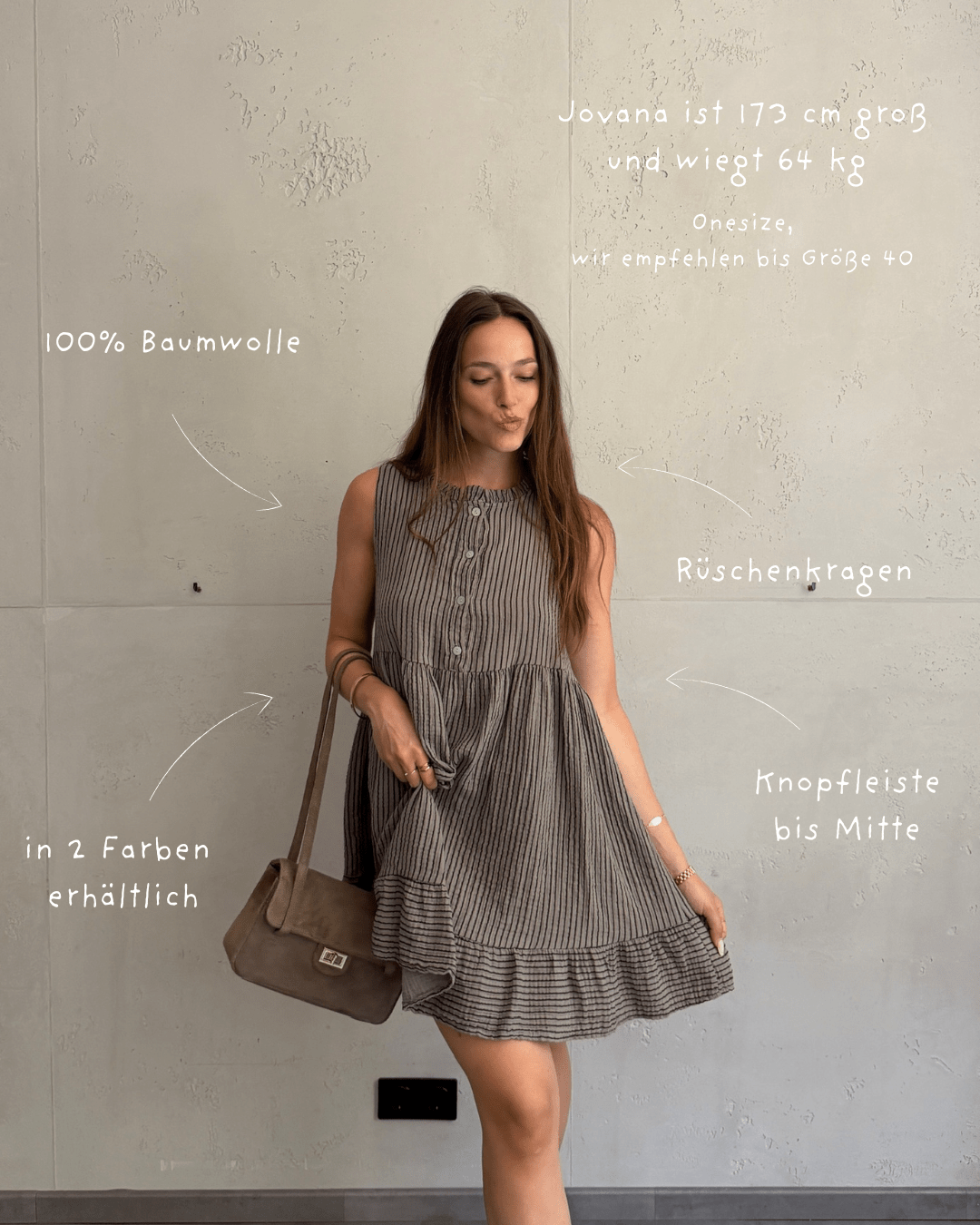 Musselin Minikleid mit Streifen & Rüschenkragen – Ärmellos - Switch-Fashion
