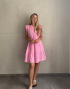 Musselin Minikleid Uni mit Rüschenärmel – 100% Baumwolle - Switch-Fashion