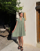 Musselin Minikleid Uni mit Rüschenärmel – 100% Baumwolle - Switch-Fashion