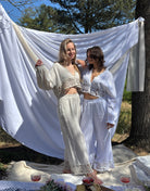 Musselin Set mit Häkel - Details – Bluse und Hose in Weiß oder Beige - Switch - Fashion