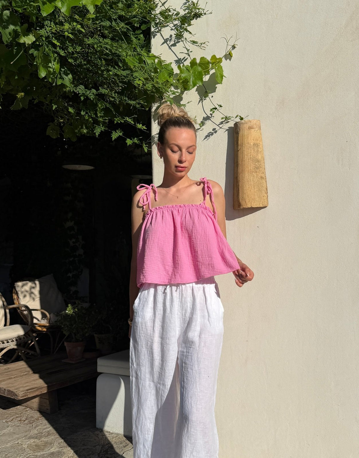 Musselin Top mit Bindeträgern – Kurz, 100% Baumwolle - Switch-Fashion