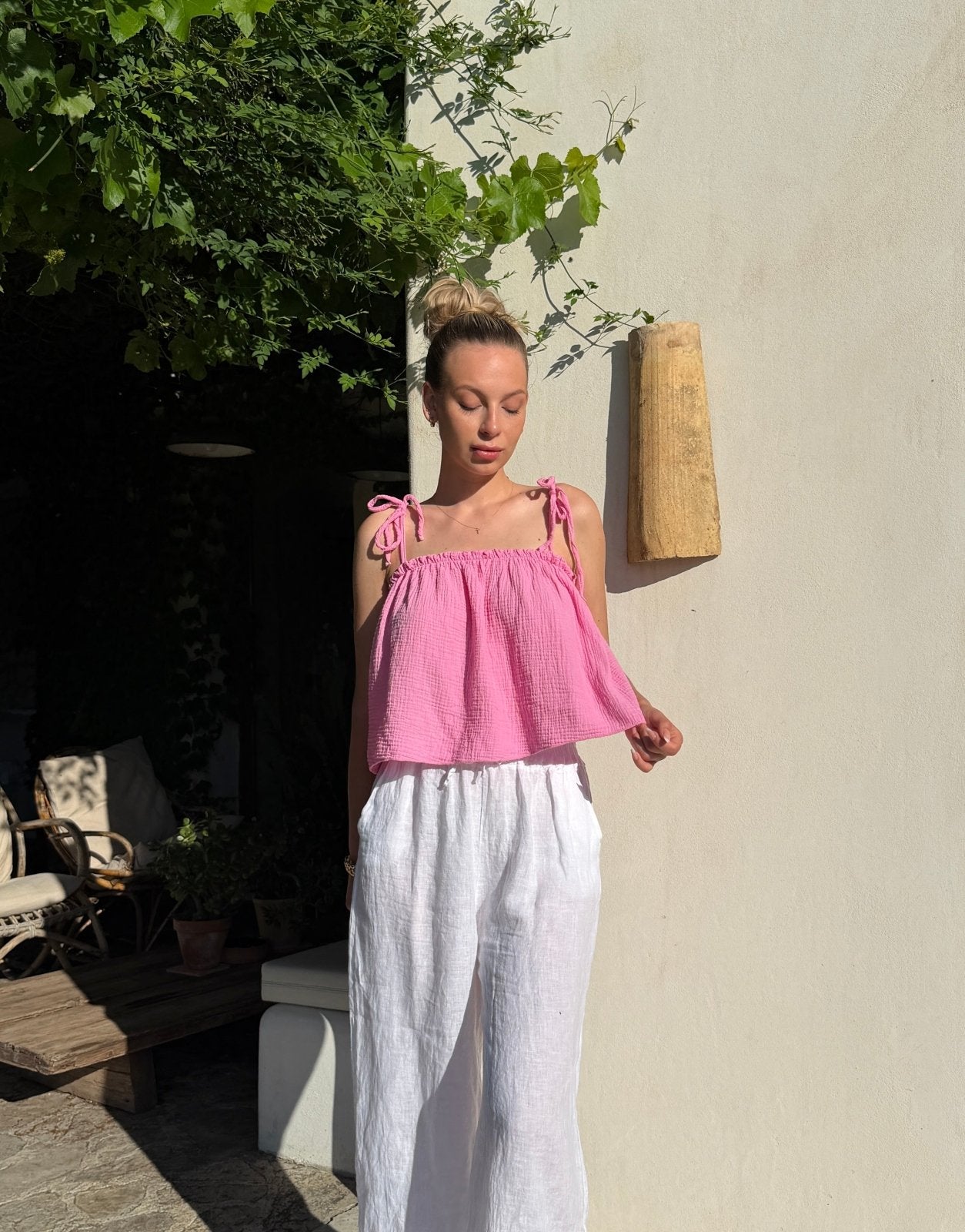 Musselin Top mit Bindeträgern – Kurz, 100% Baumwolle - Switch-Fashion
