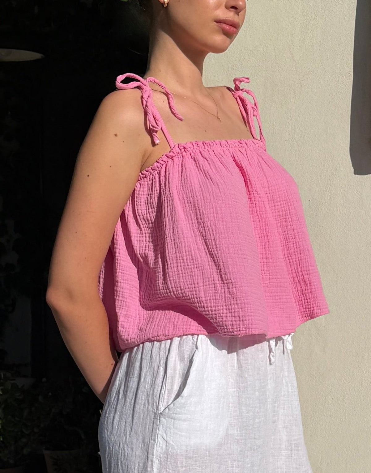 Musselin Top mit Bindeträgern – Kurz, 100% Baumwolle - Switch-Fashion