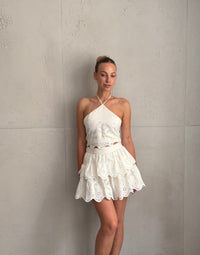Neckholder Top mit Lochdesign in Offwhite
