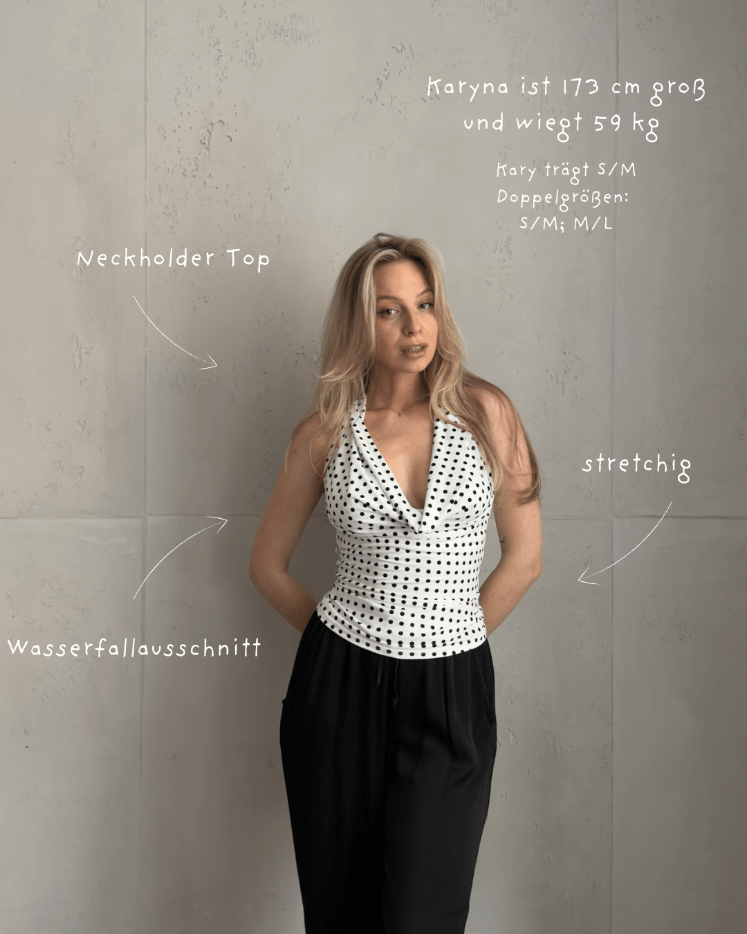 Neckholder Top mit Wasserfallausschnitt & Punkten – Weiß/Schwarz - Switch - Fashion