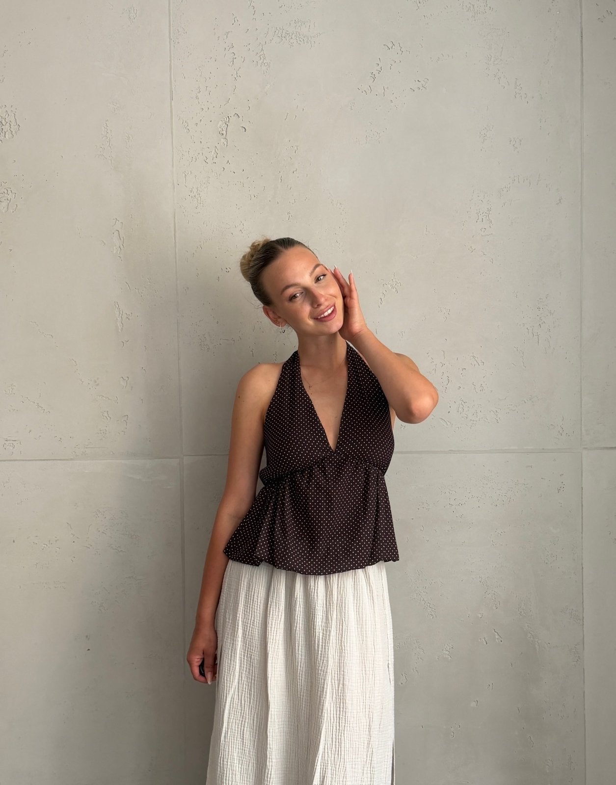 Neckholder Top zum Binden – Zarte Polkadots - Switch-Fashion