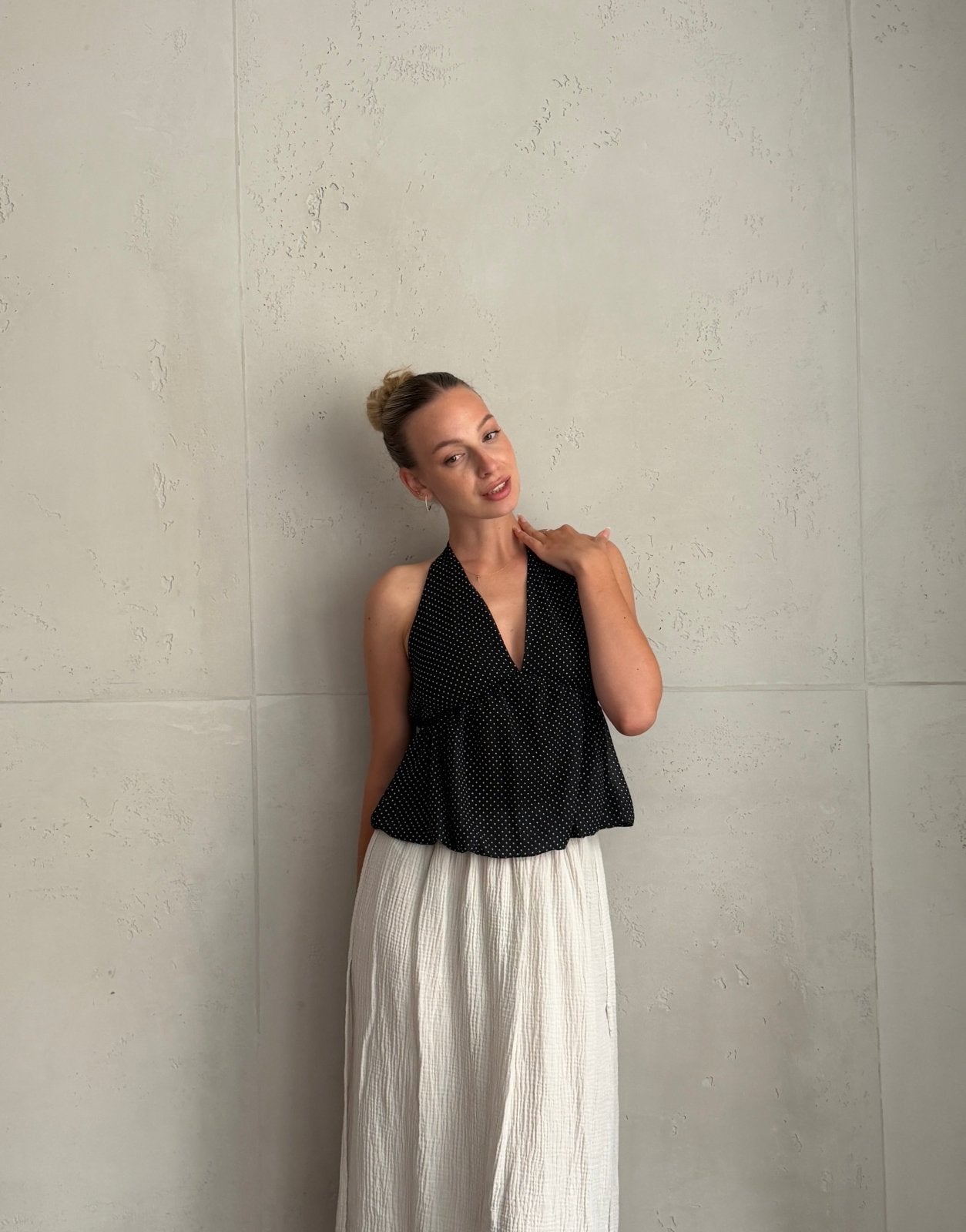 Neckholder Top zum Binden – Zarte Polkadots - Switch-Fashion