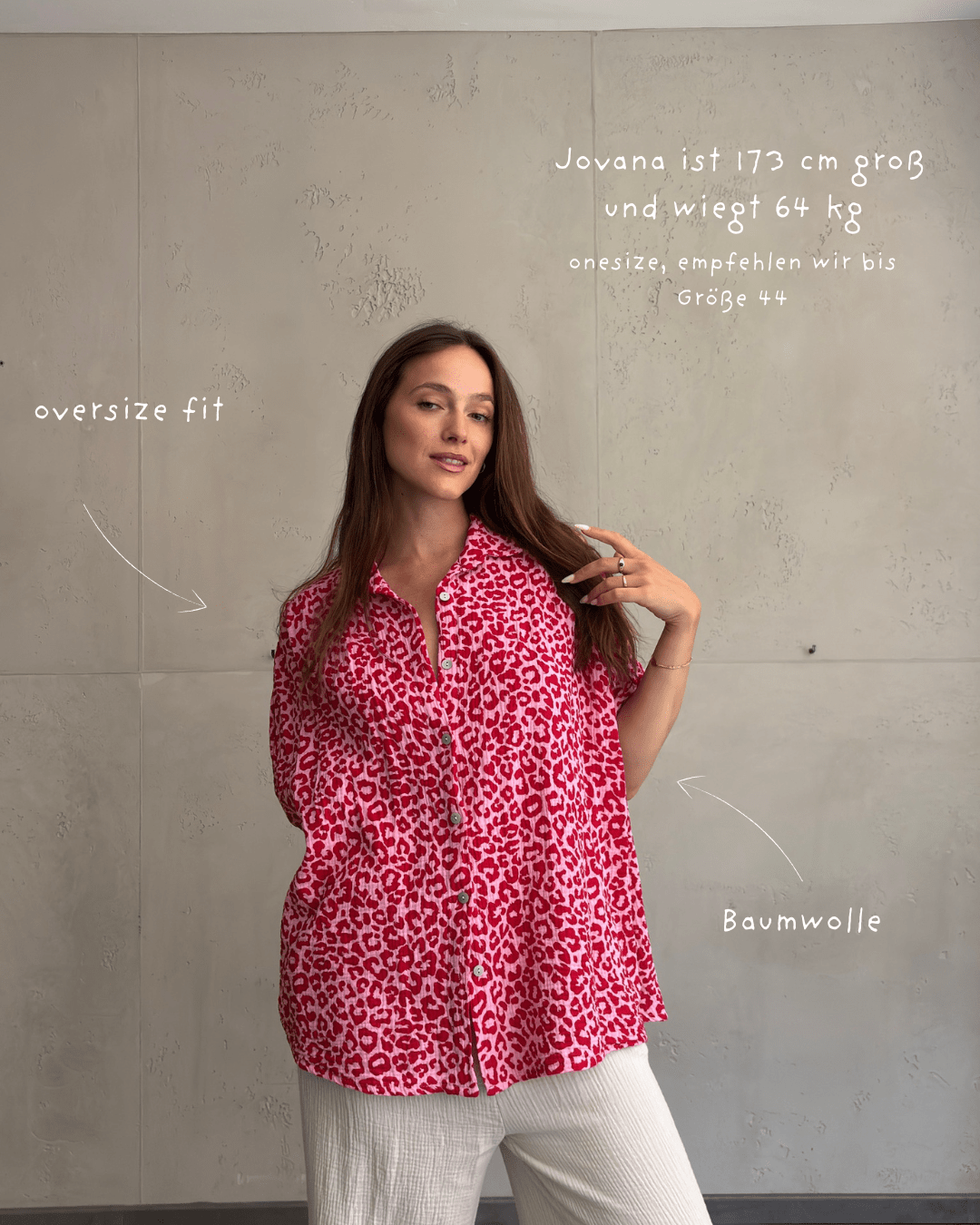 Oversize Leo Musselin Bluse mit kurzen Ärmeln