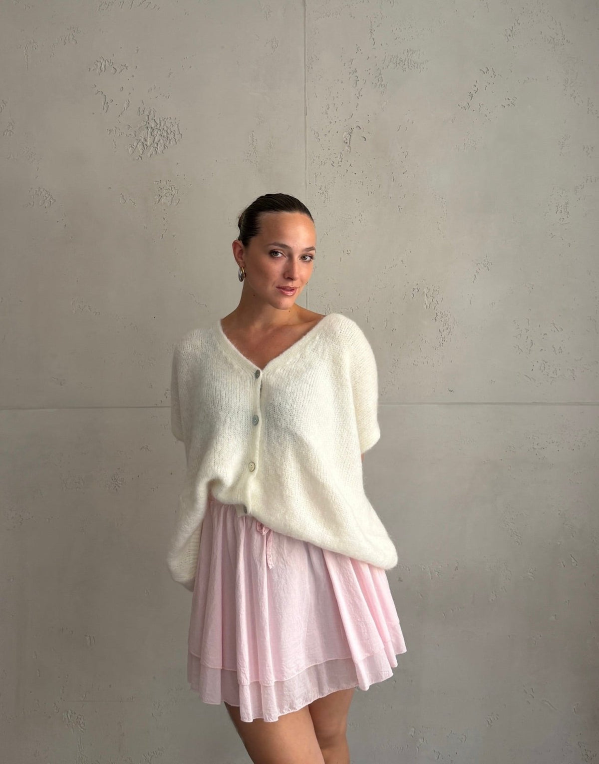 Oversized Pullunder mit Knopfleiste und V-Ausschnitt in Mohair - Switch-Fashion