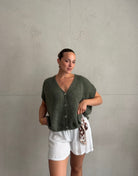 Oversized Pullunder mit Knopfleiste und V-Ausschnitt in Mohair - Switch-Fashion