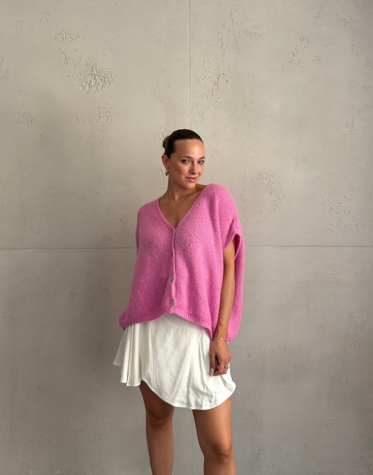 Oversized Pullunder mit Knopfleiste und V-Ausschnitt in Mohair - Switch-Fashion