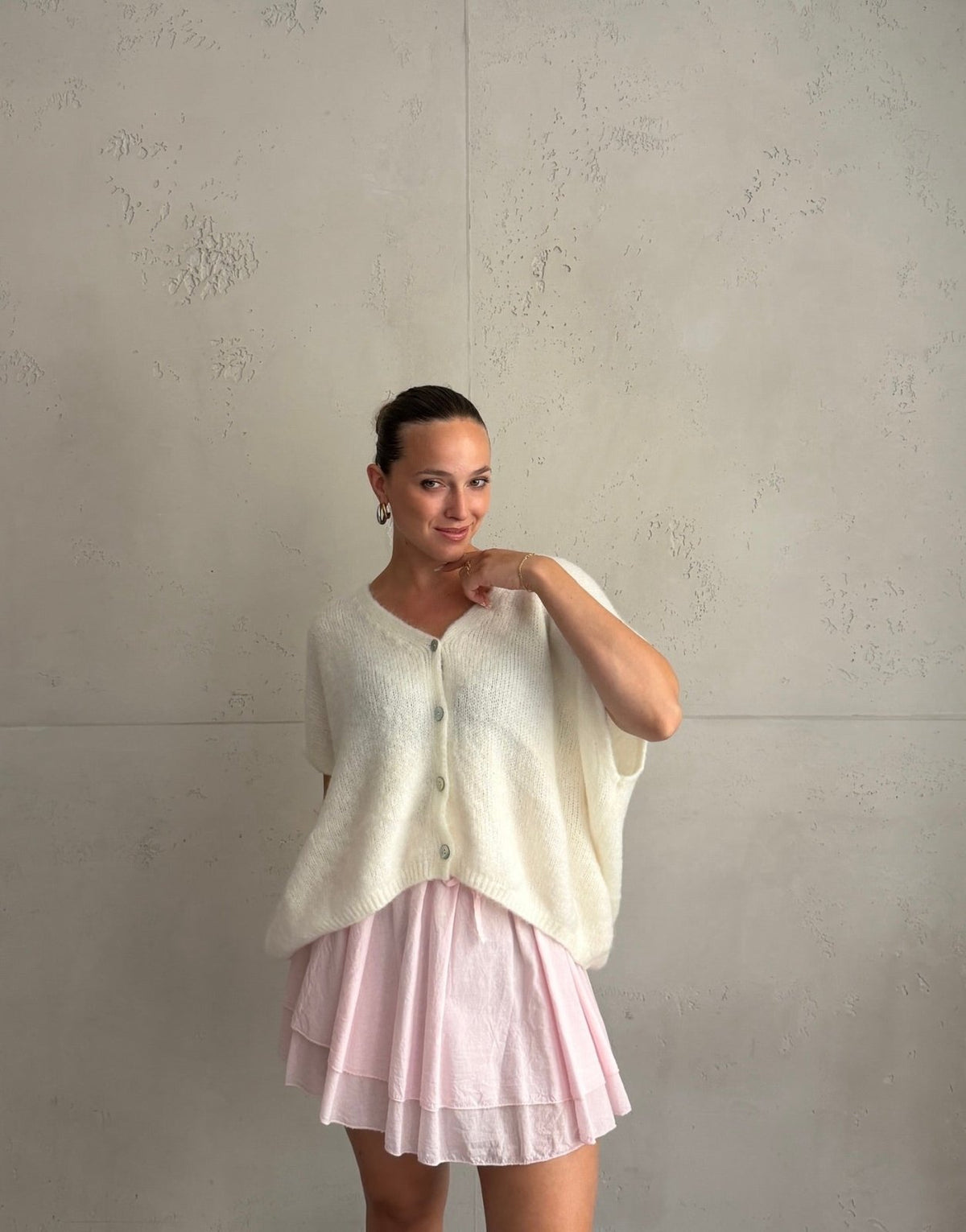 Oversized Pullunder mit Knopfleiste und V-Ausschnitt in Mohair - Switch-Fashion
