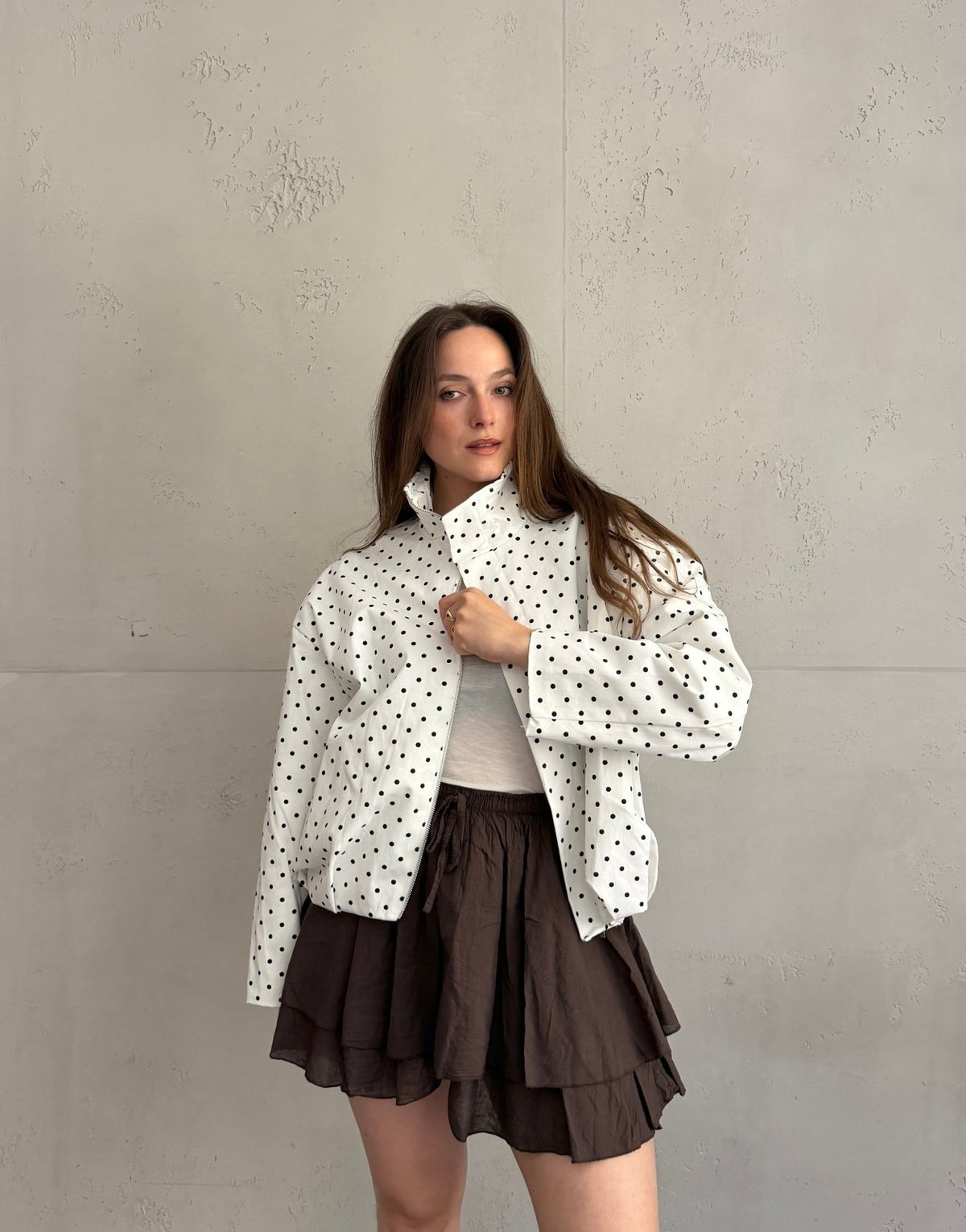 Polka Dot Kurzjacke mit hohem Kragen – Gefüttert, 100% Baumwolle - Switch - Fashion