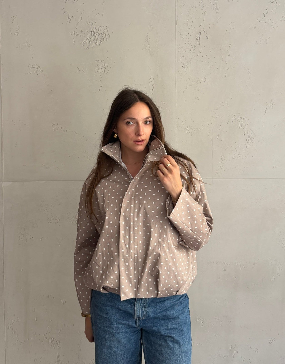 Polka Dot Kurzjacke mit hohem Kragen – Gefüttert, 100% Baumwolle - Switch - Fashion