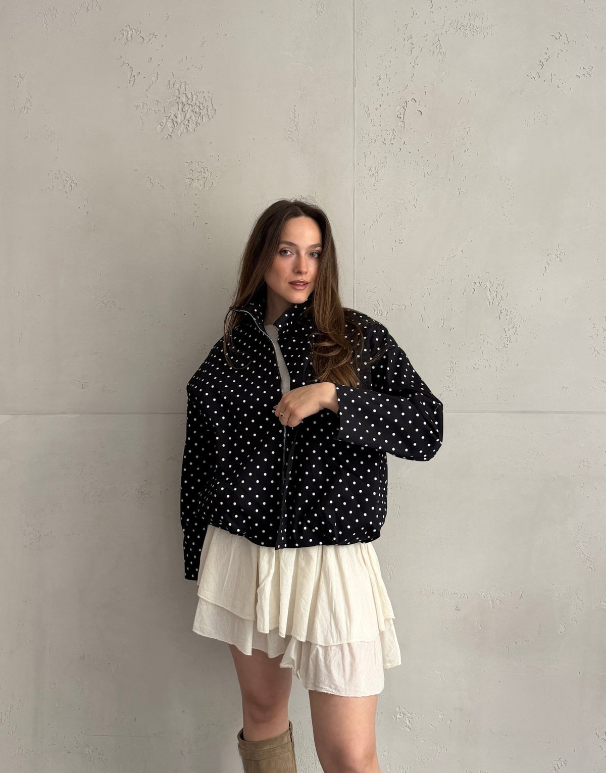Polka Dot Kurzjacke mit hohem Kragen – Gefüttert, 100% Baumwolle - Switch - Fashion