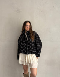 Polka Dot Kurzjacke mit hohem Kragen – Gefüttert, 100% Baumwolle