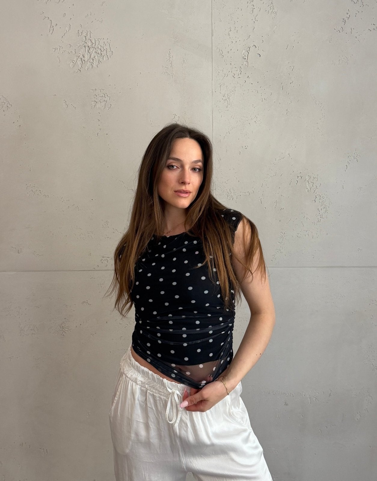 Polka Dot Mesh Top mit Untershirt – Figurbetont & tailliert - Switch - Fashion