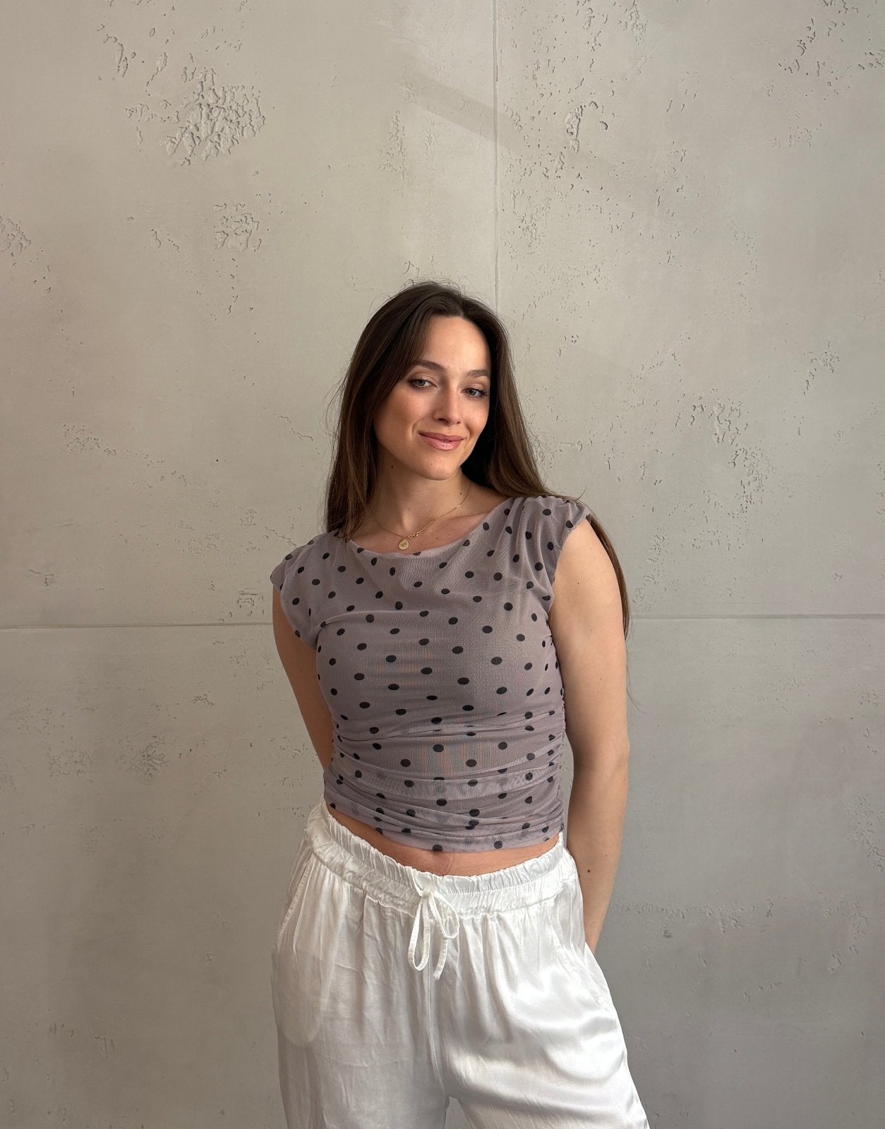 Polka Dot Mesh Top mit Untershirt – Figurbetont & tailliert - Switch - Fashion