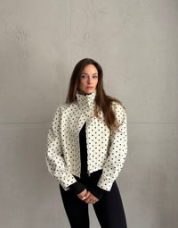 Polka Dot Windjacke mit Stehkragen & verstellbarem Bund – Beige