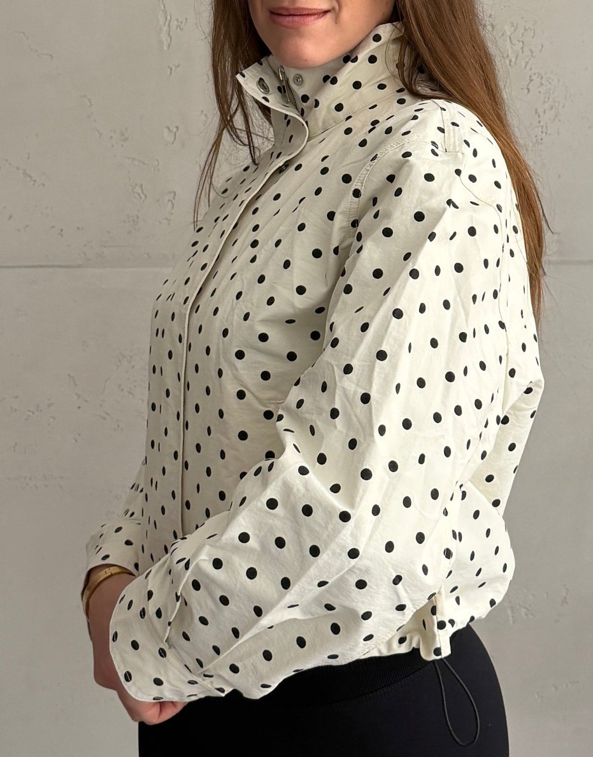 Polka Dot Windjacke mit Stehkragen & verstellbarem Bund – Beige - Switch - Fashion