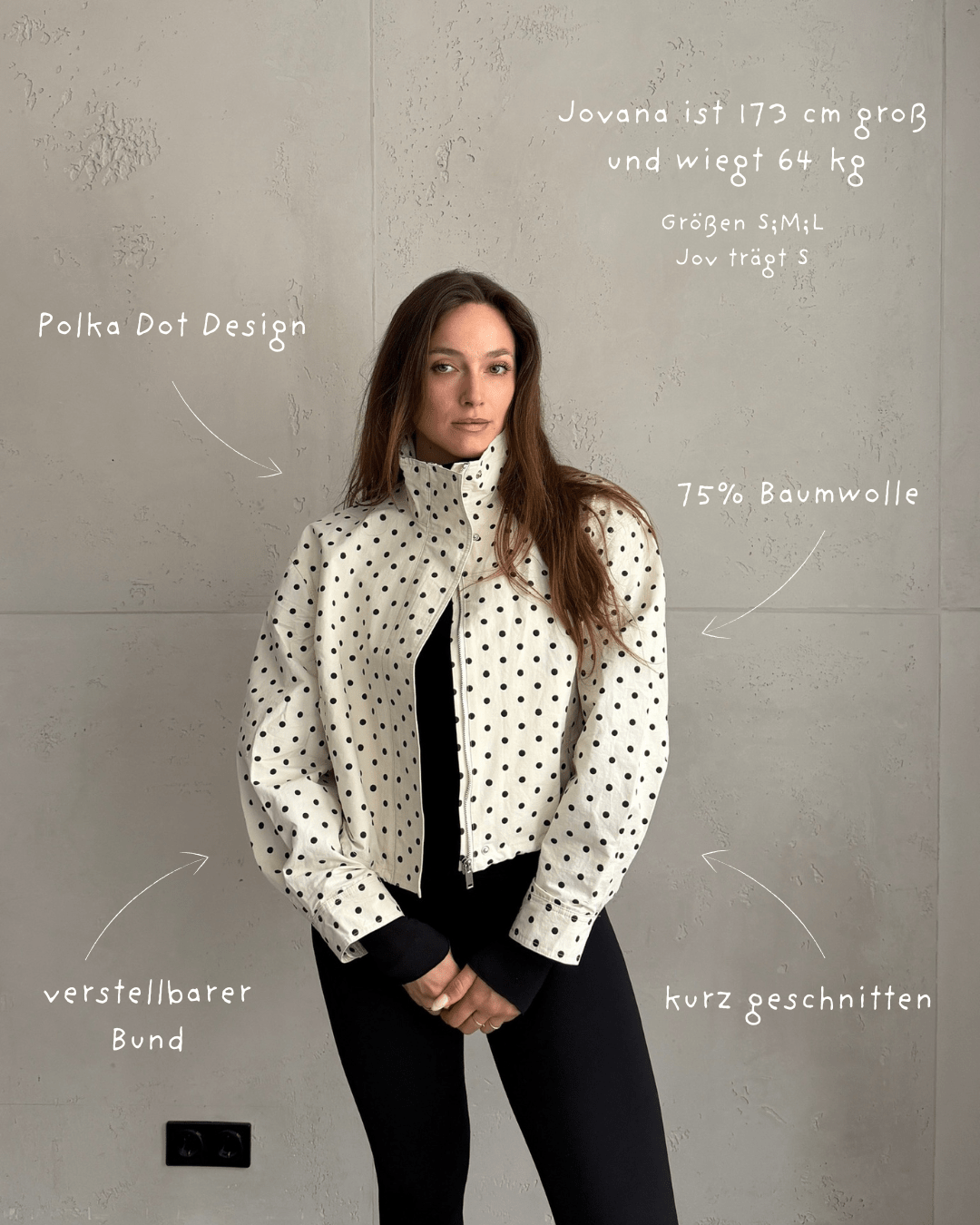 Polka Dot Windjacke mit Stehkragen & verstellbarem Bund – Beige - Switch - Fashion