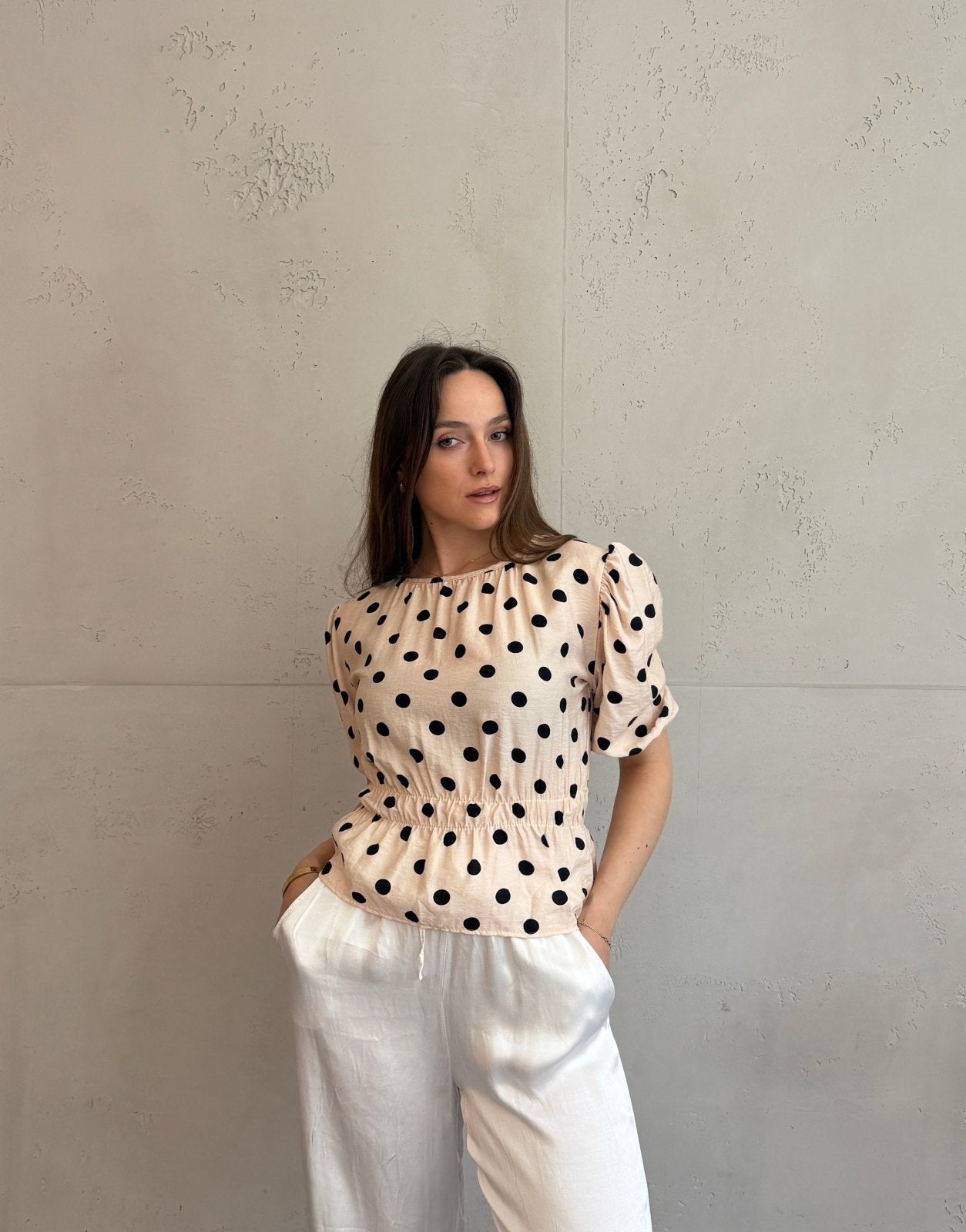 Polka Dots Bluse mit Kurzarm – Tailliert durch Gummibund - Switch - Fashion