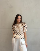 Polka Dots Bluse mit Kurzarm – Tailliert durch Gummibund - Switch - Fashion