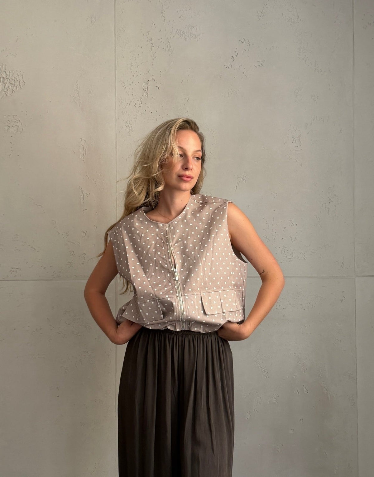 Punkte Weste mit Reißverschluss & Gummizug – 100% Baumwolle - Switch-Fashion