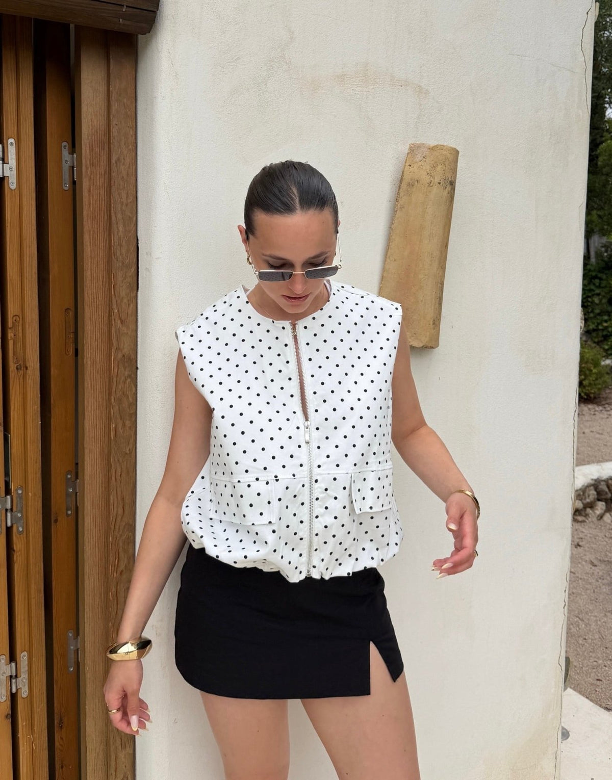 Punkte Weste mit Reißverschluss & Gummizug – 100% Baumwolle - Switch-Fashion