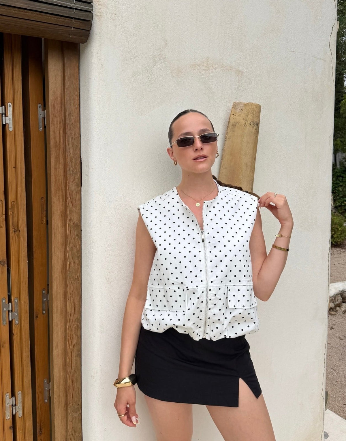 Punkte Weste mit Reißverschluss & Gummizug – 100% Baumwolle - Switch-Fashion