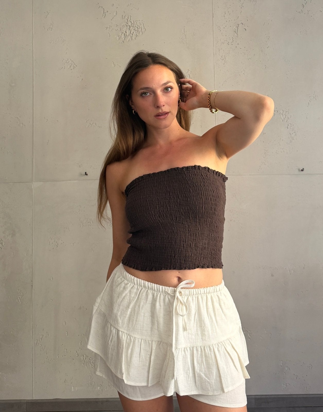 Ripp Bandeau Top – Eng anliegend, Gummizug, Uni - Switch-Fashion
