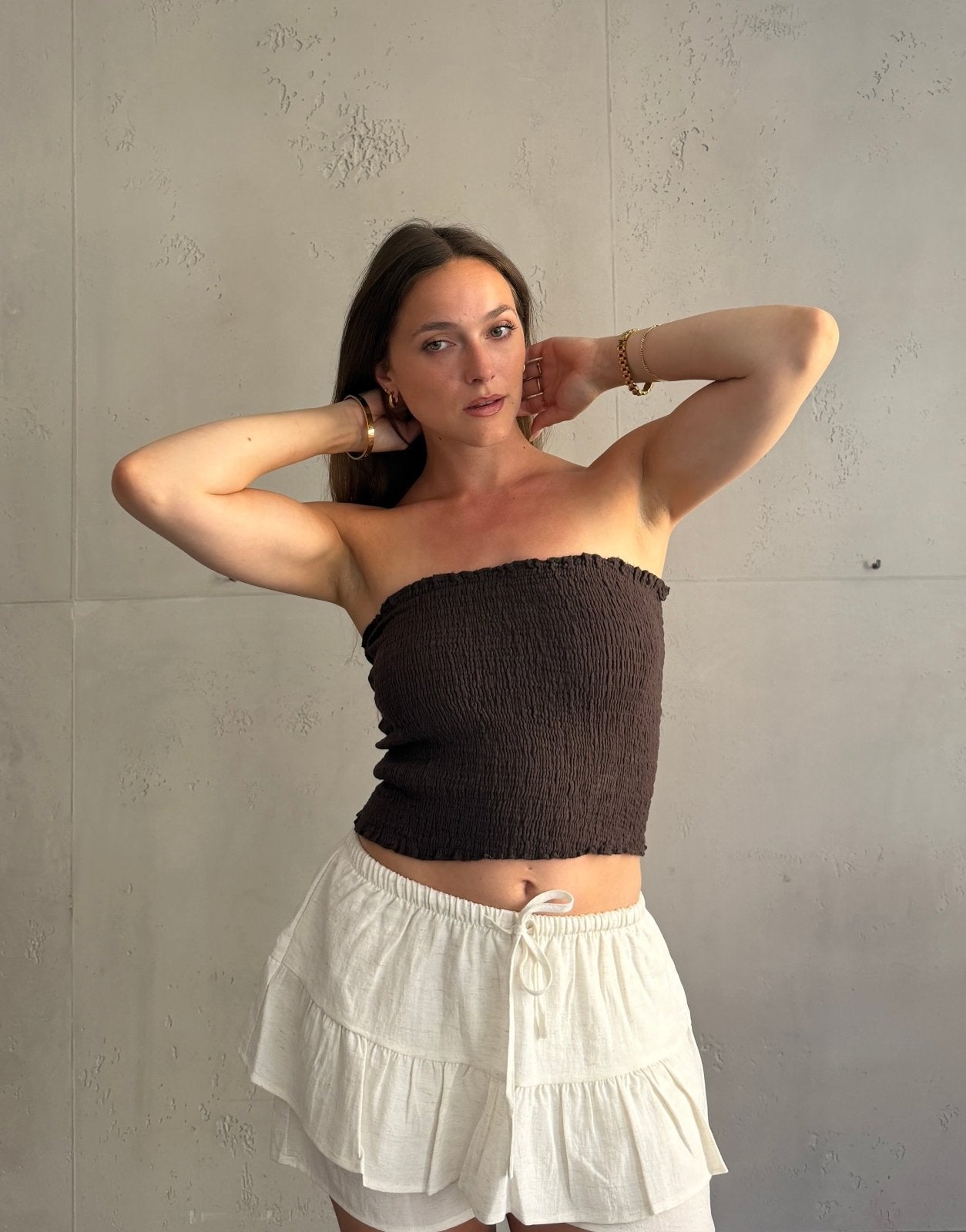 Ripp Bandeau Top – Eng anliegend, Gummizug, Uni - Switch-Fashion