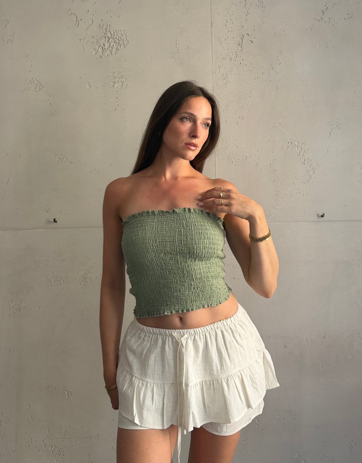 Ripp Bandeau Top – Eng anliegend, Gummizug, Uni - Switch-Fashion