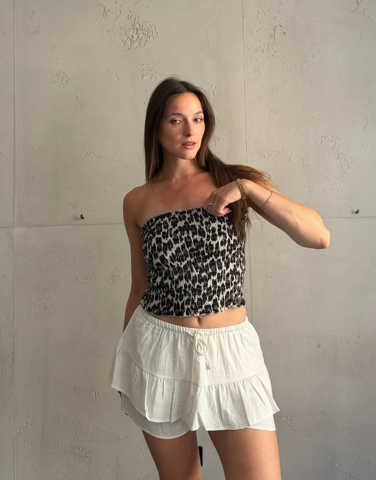 Ripp Bandeau Top in Leo – Eng anliegend, Gummizug - Switch-Fashion
