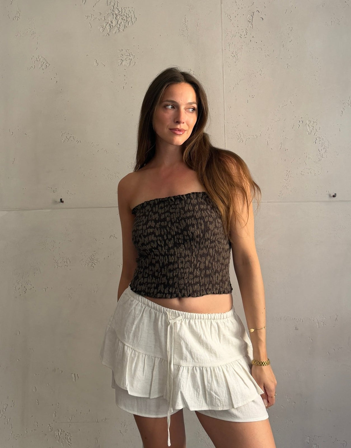 Ripp Bandeau Top in Leo – Eng anliegend, Gummizug - Switch-Fashion