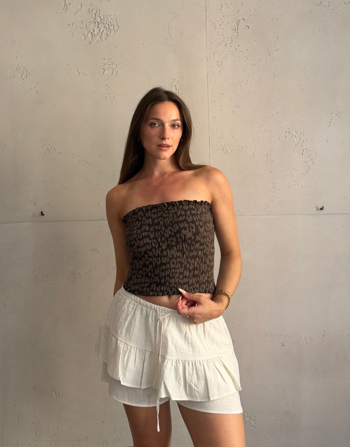 Ripp Bandeau Top in Leo – Eng anliegend, Gummizug - Switch-Fashion