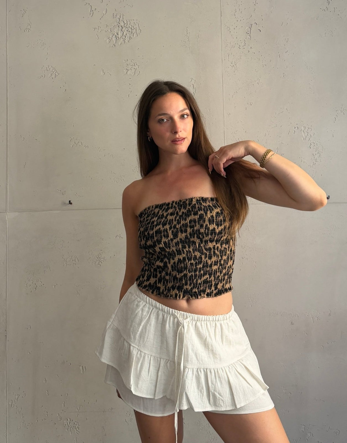 Ripp Bandeau Top in Leo – Eng anliegend, Gummizug - Switch-Fashion