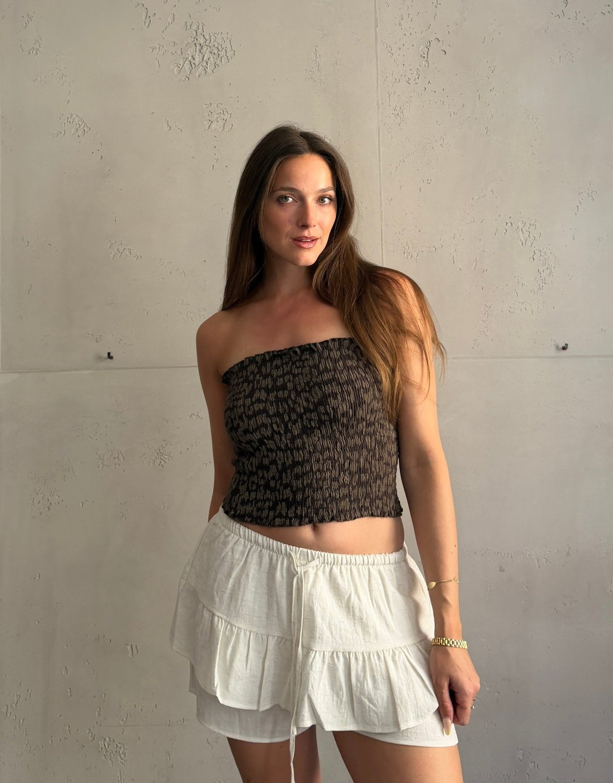 Ripp Bandeau Top in Leo – Eng anliegend, Gummizug - Switch-Fashion