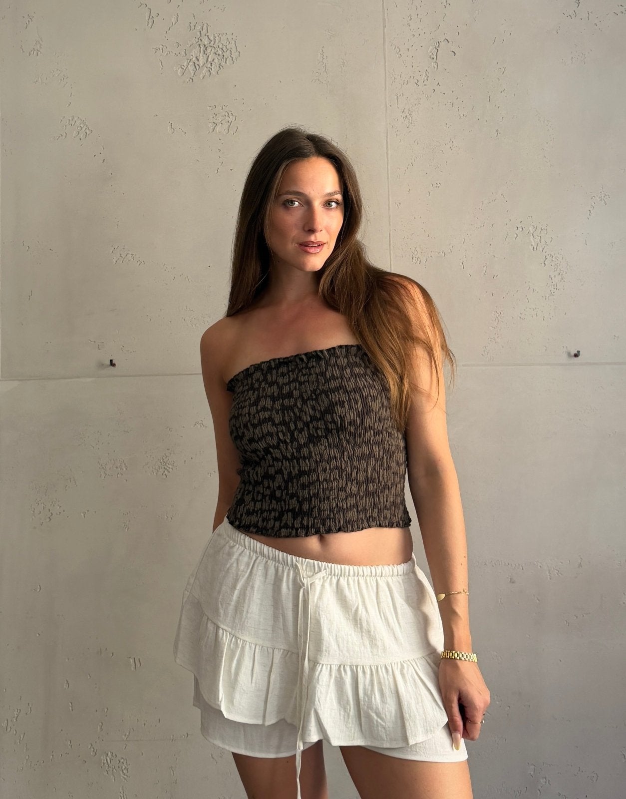 Ripp Bandeau Top in Leo – Eng anliegend, Gummizug - Switch-Fashion