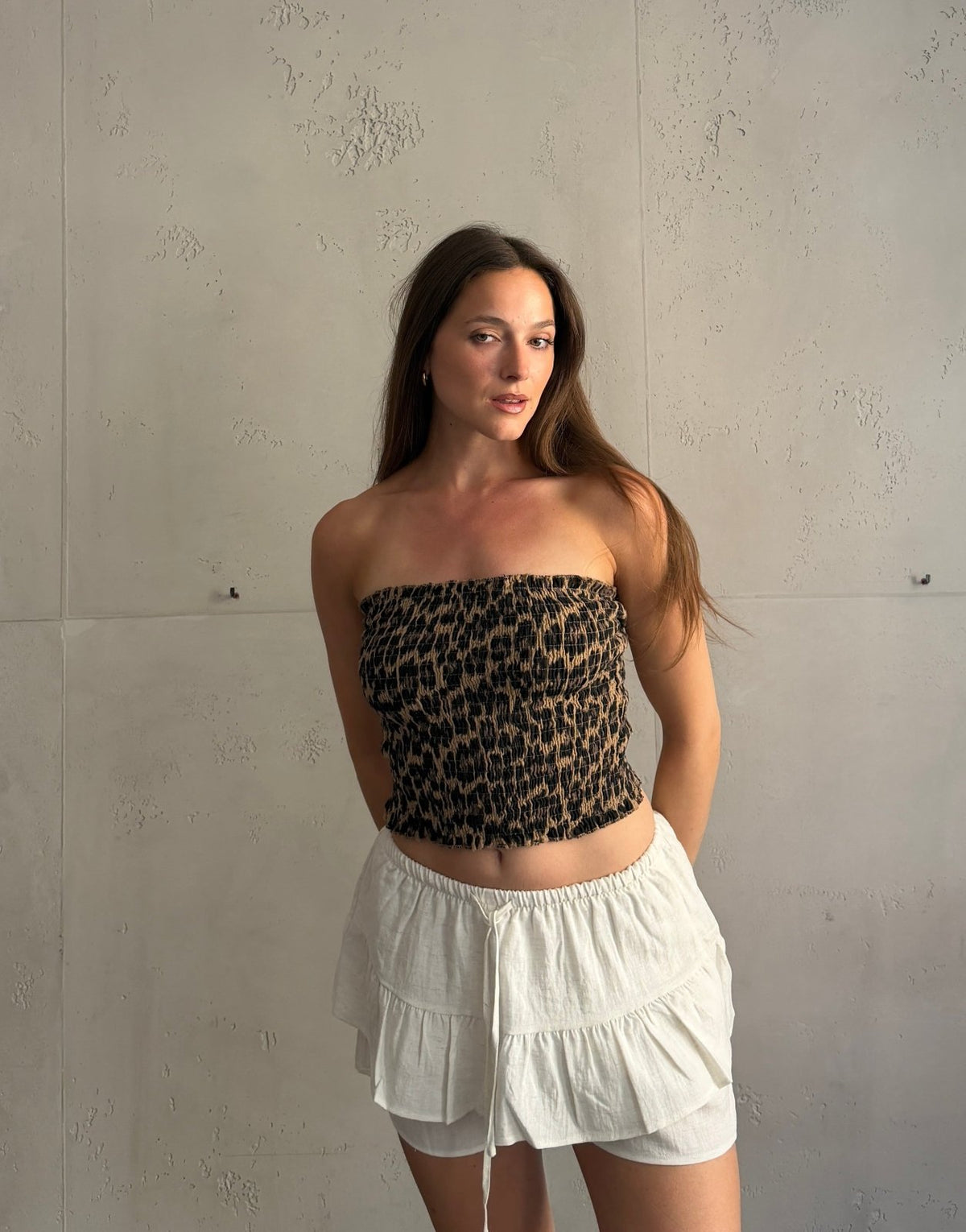 Ripp Bandeau Top in Leo – Eng anliegend, Gummizug - Switch-Fashion