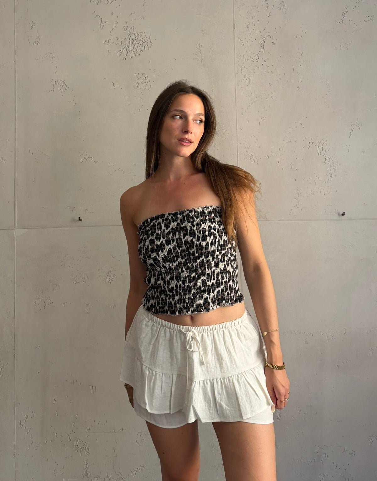 Ripp Bandeau Top in Leo – Eng anliegend, Gummizug - Switch-Fashion