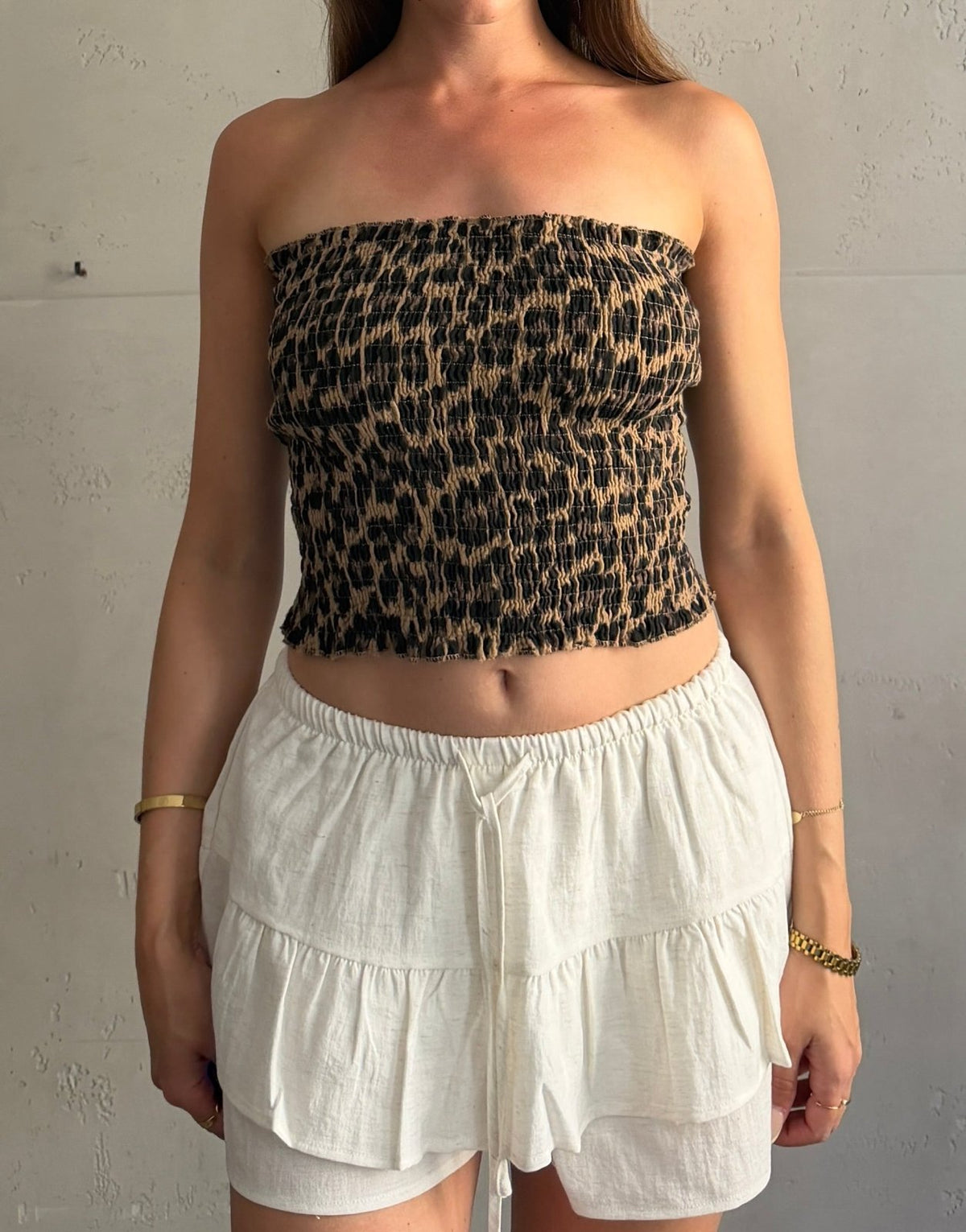 Ripp Bandeau Top in Leo – Eng anliegend, Gummizug - Switch-Fashion